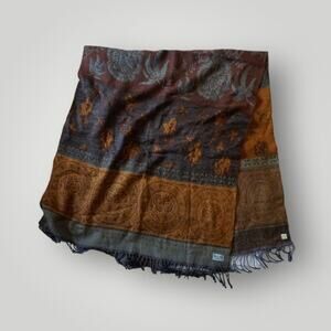 Aurora Paci Italia Shawl Wrap Scarf 72” x 32” Fringed Brown Floral 100% Acrylic